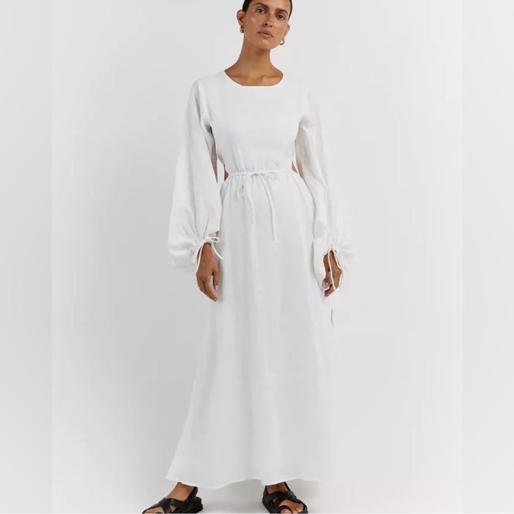 DISSH Elegant White Linen Maxi Dress